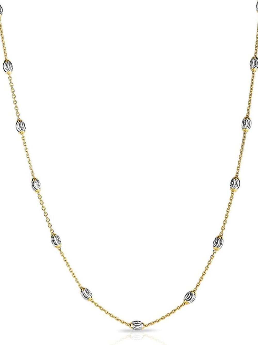Elegant 18K Gold Plated Sterling Silver Moon Bead Necklace - Gift Box Included